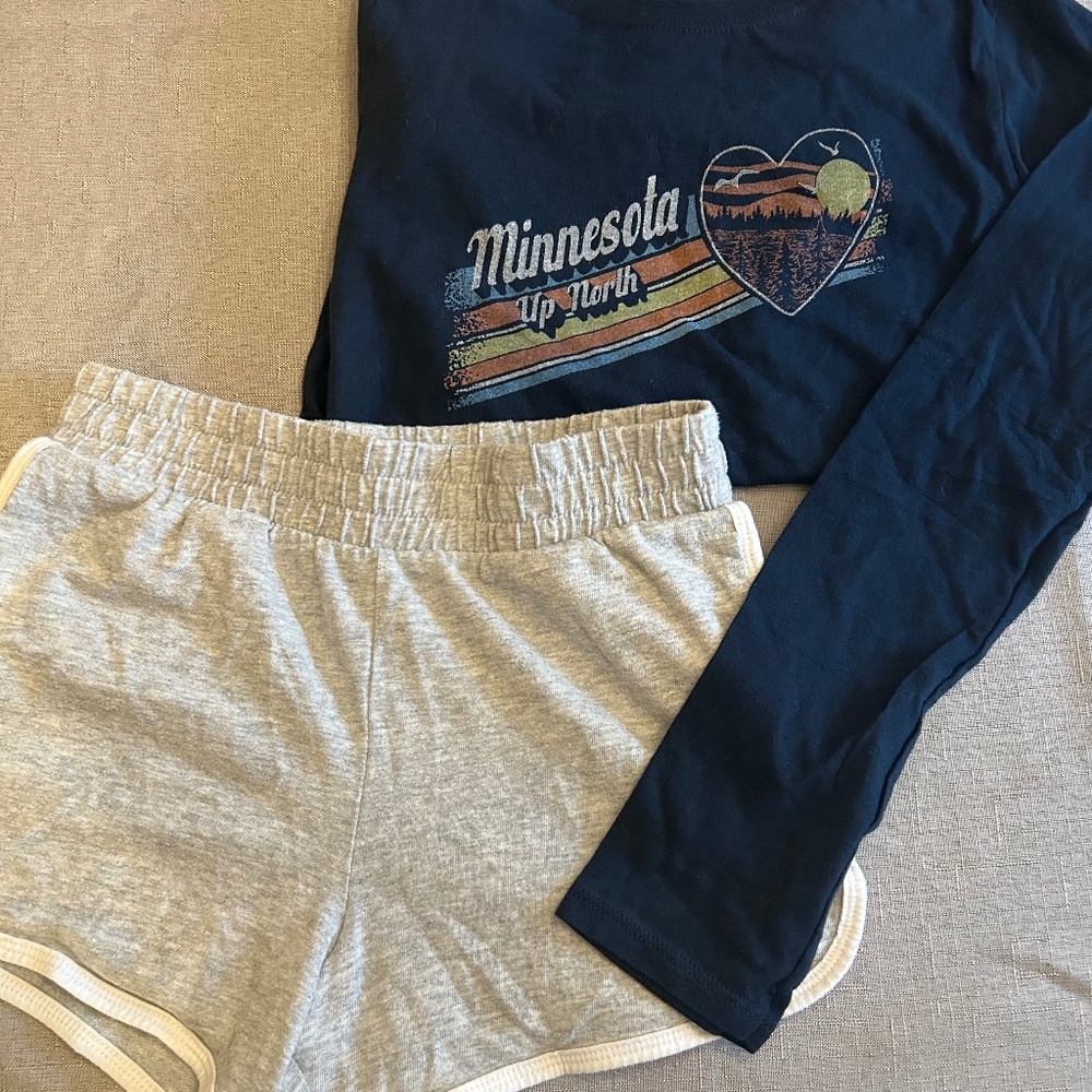 Girls cotton long sleeved shirt and shorts